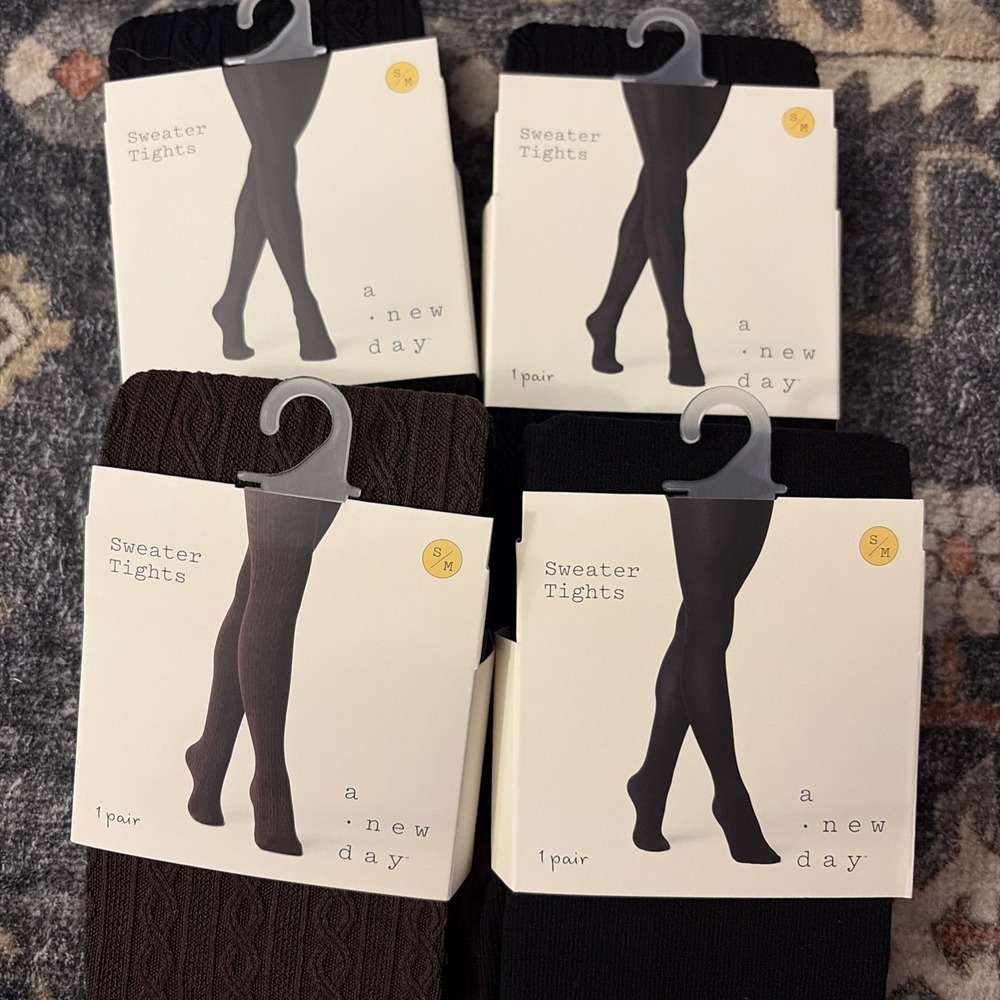 4 X Women's Knit Sweater Tights Black Size S / M- A New Day Small Brown